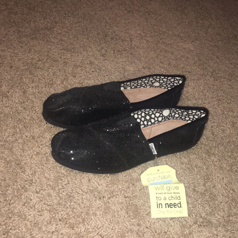 SOLD - Toms black glitters (womens)
